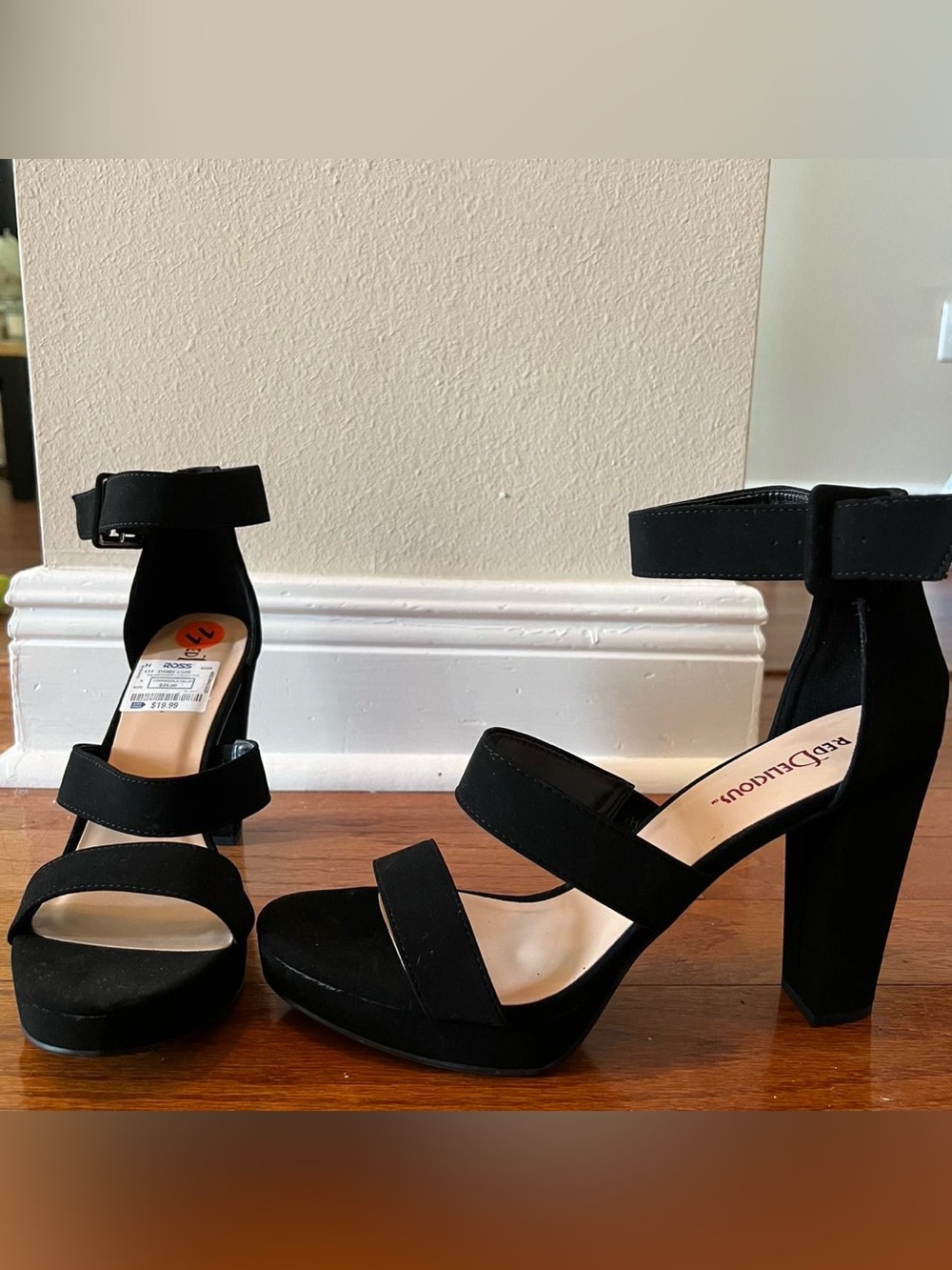 Delicious Black Strappy Block Heel Sandals with Ankle Strap - Picture 3 of 3